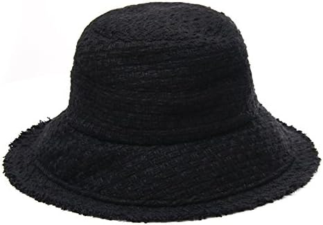 Santiagoana Wide brimmed Weave Bucket Hat Warm Winter Women Packable Cap (Black)