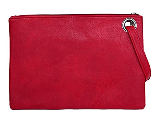 Tskybag Oversized Clutch Bag Purse, Womens Large Pu leather Evening Wristlet Handbag (Red)