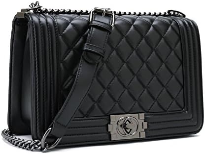 Belle Vannes Women's Leather Quilted Chain Shoulder Bags Crossbody Handbags