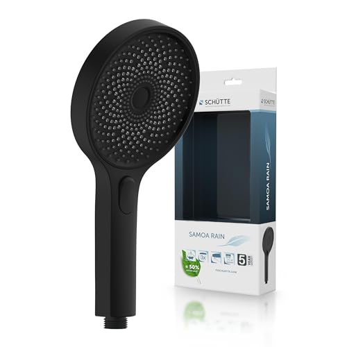 SCHUETTE Samoa RAIN Hand Shower | Velvet Jet Technology | Shower Head with Over 300 Nozzles | 3 Adjustable Jet Types | Anti-Limescale Shower Head for the Shower | Black