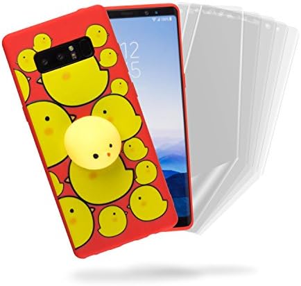 3D Squishy Red Soft Silicone Cute Chick Jumbo Fidget Toy Phone TPU Full Body Protective Case for Samsung Galaxy Note 8 (Bonus 5 pack Clear Anti-Scratch TPU Film Screen Protectors) by SkylerShield