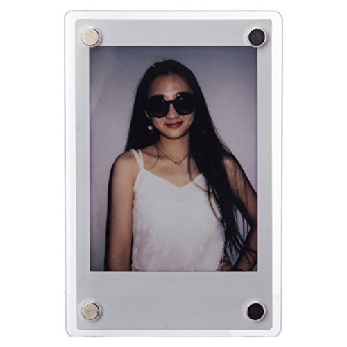 Woodmin Customized 3-inch Clear Acrylic Magnet Photo Frame for Fujifilm Instax Mini 8 8+ 9 70 90 7s Films, Card and Memo