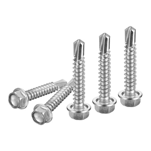 DTGN #12x1-1/4" Hex Washer Head Self Drilling Screws - 100Pack - Good for Machine - 410 Stainless Steel - Self Tapping Sheet Metal Screws โ image 1