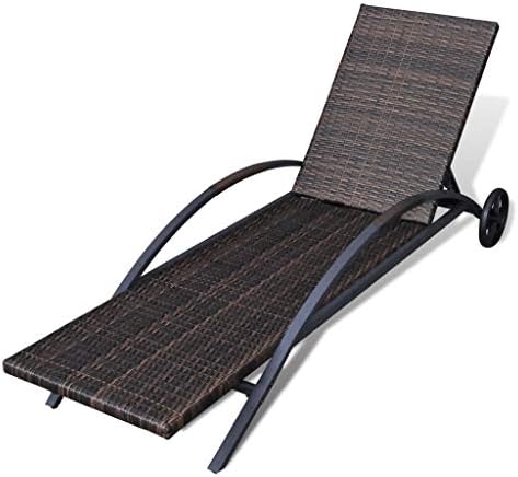 Kingsea Sun Lounger with Cushion Two Wheels Poly Rattan Brown