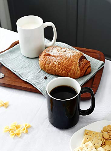 Teocera Porcelain Mugs, Coffee Mugs Set - 15 Ounces for Coffee, Cocoa, Tea - Large Handle - Set of 4, Black