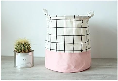 S Kaiko Cotton Linen Hampers for Laundry Foldable Round Pop Up Laundry Hampers Laundry Bins Large Laundry Basket Storage Basket for Clothing and Toy 2327 cm (Pink)