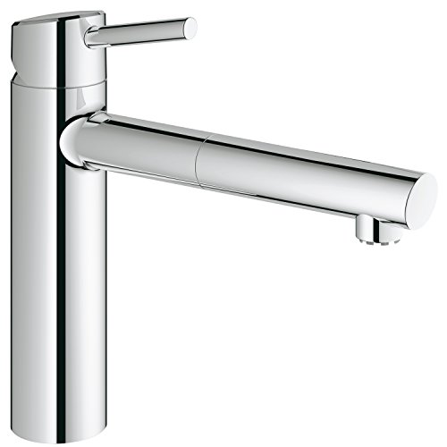 Grohe Concetto Küchenarmatur, mittelhoher Auslauf zum Herausziehen, Schwenkbereich 100Degree, Niederdruck für offene Warmwasserbereiter, 31214001 Chrom (alte Variante)