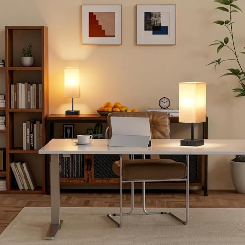Lylilidy 2 PC Lámparas de Mesa y Buró (FOCO INCLUIDO), Lamparas de Mesa recamara Control Táctil, 2 Salidas de CA y 2 Puertos USB (A+C), 3 Niveles de Brillo