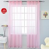 KEQIAOSUOCAI 2 Pieces Solid Color Sheer Rod Pocket Curtains Panels for Bedroom Living Room Girls Room Pink 52Wx84L Set of 2