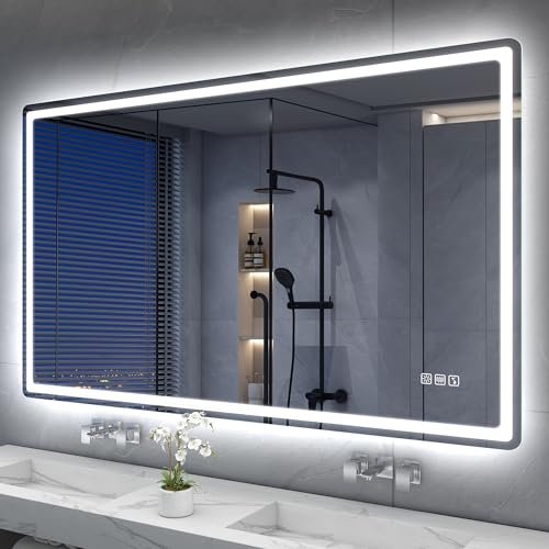 S'bagno Bluetooth-Mirror-Bathroom-with-Lighting-120x70cm, LED-Mirror-Anti-fog, 3000K-6500K, Dimmable, Memory, HD Tempered Glass, IP44-Mirror-Bathroom-Led, Horizontal/Vertical