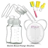 Manual Breast Pump BTshine Silicone Hand Pump Food Grade BPA-Free Milk Collector for Baby Breastfeeding with 2 Bottles, 1 Nipple and Brushes