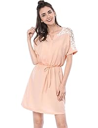 Allegra K - Vestido de manga corta para mujer, estilo casual, con cintura elástica por encima de la rodilla