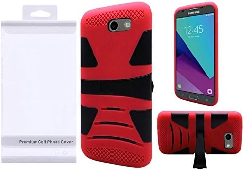 Galaxy Express Prime 2/J3 (2017) Case, HRWireless Dual Layer [Shock Absorbing] Protection Hybrid Stand Rubberized Hard PC/Silicone Case Cover For Samsung Galaxy Express Prime 2/J3 (2017), Red/Black