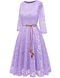 Bridesmay - Vestido de dama de honor para mujer, elegante, manga 3 4, cuello en barco, floral, encaje, columpio, cóctel