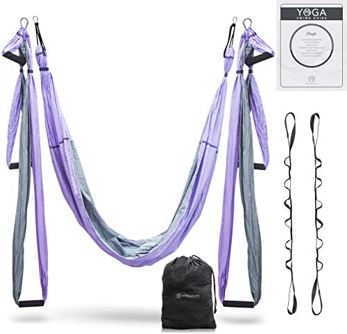 UpCircleSeven Aerial Yoga Swing Set - Yoga Hammock/Sling Kit + Extension Straps & eBook - Antigravity Ceiling Hanging Yoga Sling - Inversion Swing for Beginners & Kids