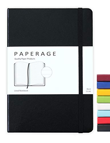 Paperage Lined Journal Notebook, Hard Cover, Medium 5.7 x 8 inches, 100 gsm Thick Paper (Black, Rule - //coolthings.us