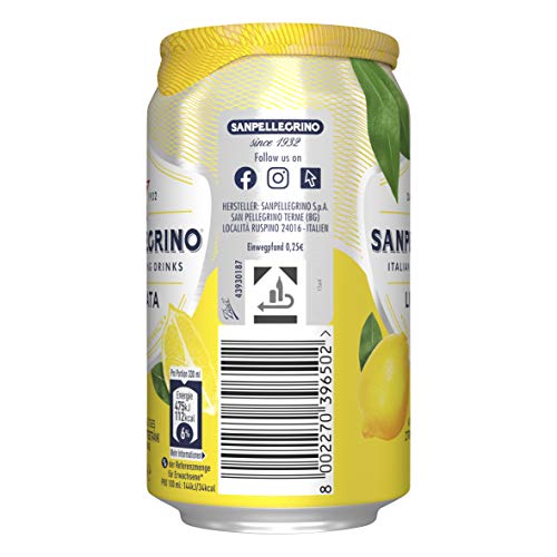 Sanpellegrino | Zitronen Limonade | Limonata | Hoher Fruchtanteil 16% frisch gepresster Zitronen | Ideal für unterwegs | 24er Pack (24 x 0,33l) Einweg Dosen – Bild 6