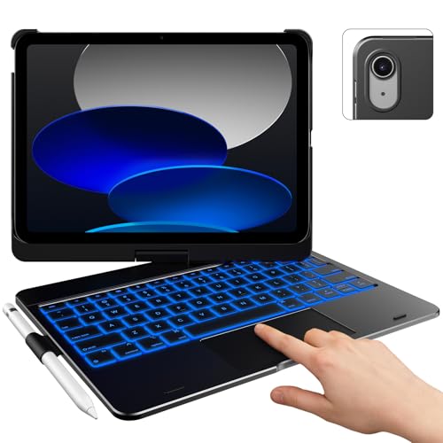 typecase Touch Keyboard Case for iPad A16 (11th Gen, 2025) & 10th Gen(10.9", 2022) - Multi-Touch Trackpad, 360° Rotatable, 11 Color Backlight, Thin & Light, Black