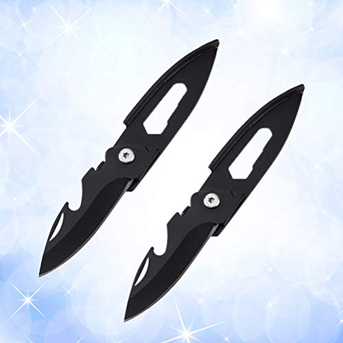 Vosarea 2pcs Mini Multifunction Key Chain Knives Fruit Knife Bottle Opener Folding Blade Pocket Knife Outdoor Camping Survival Tools (Black)