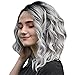 Clearance Sale!DEESEE(TM)Short Wavy Bobo Human Hair Rose net Wig Glueless Front Wigs Gray Women