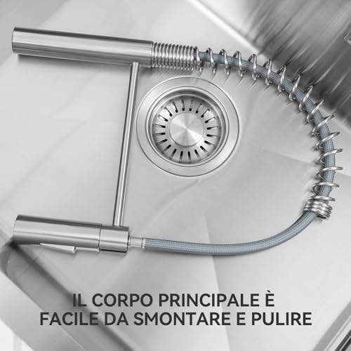 CECIPA Kitchen Sink Tap, Kitchen Mixer Tap with Pull-Out Shower, Kitchen Tap with Two Types of Water Jet, High Arc Kitchen Sink Mixer, Brushed Stainless Steel