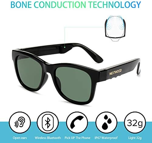 Bluetooth Headphones Wireless Stealth Headphones Glasses Sunglasses Bone Conduction Waterproof Intelligent Songs Artifact 6 Color Microphone Phone(Green Lens)