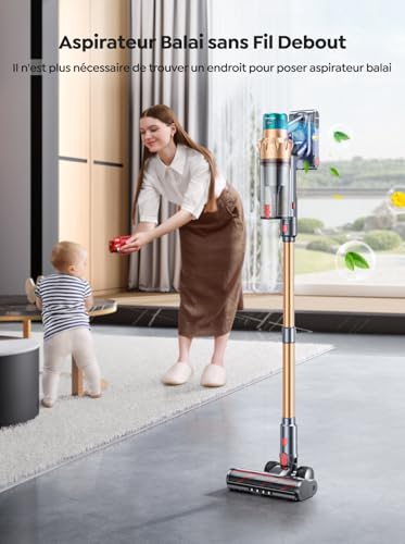 SMOTURE Cordless Vacuum Cleaner, 50KPA 600W 65Mins Powerful Cordless Vacuum Cleaner with Mattress Brush, 1M Hose, Auto Mode, Touch Screen, Scented Mop for Animal/Home/Car Hair