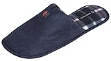 J. Fiallo Mens Ultra Soft Fabric Scuff House Slipper With Inner Plaid (Navy)XL