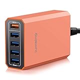 Lumsing Quick Charge 2.0 40W Multi-Port USB Desktop Charging Station Dock with Smart IC Technology, 1 Port QC2.0 + 4 Port with Smart IC Technology, 5 Port USB Desktop Charger for SmartPhones Orange