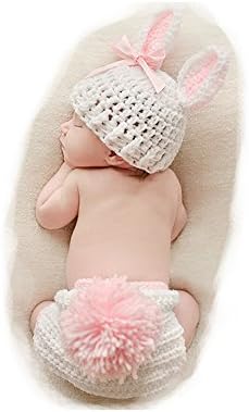 Newborn Baby Infant Photography Props Outfits Cute Rabbit Crochet Knitted Hat Pant Gift