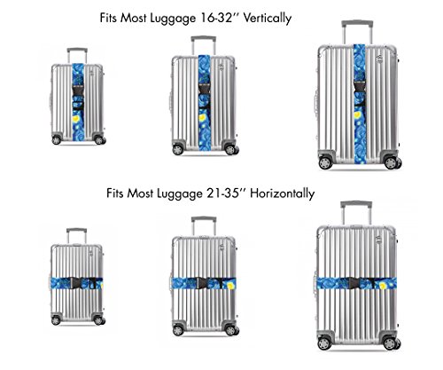 Vincent Van Gogh the Starry Night Travel Luggage Strap Suitcase Security Belt. Heavy Duty & Adjustable. Must Have Travel Accessories. TSA Compliant. 1 Luggage Strap & 1 Add A Bag Strap. 2-Piece Set. - Thumbnail 3