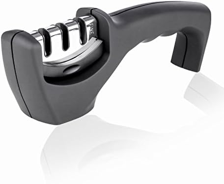 3-Stage Kitchen Knife Sharpener with Handle for Straight,Diamond, Ceramic,and Serrated Knives