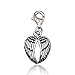 925 Sterling Silver Oxidized Detailed Double Angel Wings, Feather Lobster Clasp Charm