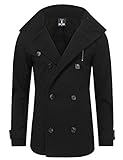 Tom's Ware Mens Stylish Fashion Classic Wool Double Breasted Pea Coat TWCC06-08-BLACK-US XXL