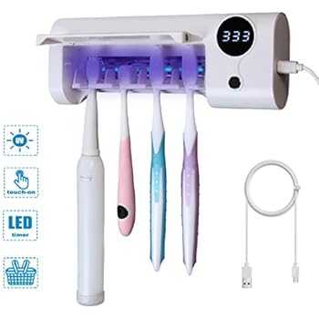 Qhand UV Toothbrush Sanitizer, Bathroom Toothbrush Holder Wall Mounted with Sterilizer Function, 1500mAh Charging, Timing Function, Toothbrush Organizer for Ladies Baby Family