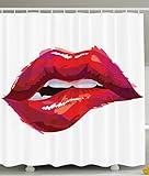 Themed Shower Curtain Sexy Decor Red and White Bathroom Decoration Fiance Gifts for Him Woman Red Lips French Kiss Temptation Attraction in Young Couple Apartment Decor Abstract Art Illustration