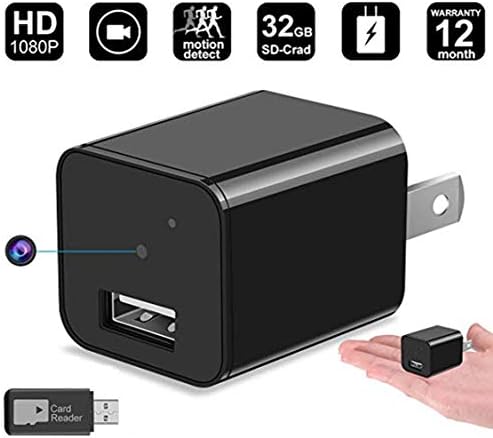 Mini 1080P USB Charger Camera HD Motion Detection USB Plug Wall Charger Camera Mini Nanny Cam Security Camera External 32gb Storage