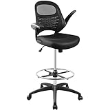 Drafting Chair, Tall Office Chair for Standing Desk, Mesh Drafting Table Chair with Adjustable Foot Ring, Flip-Up Arms, Black