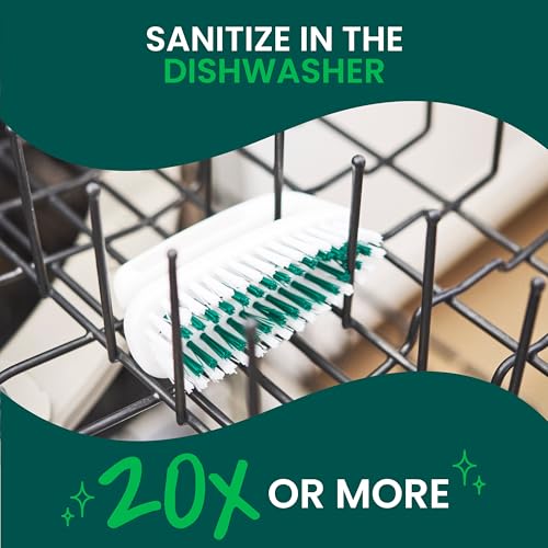 Scotch-Brite Small Utility Brush, Long Lasting Dish Brush with Handle for Scrubbing Cookware, Hands, Tile, Grout, Cutting Boards, and Utensils without Scratching, Antimicrobial, and Rinses Clean