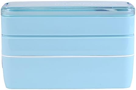 Bento Box/Lunch Box,MACDIAZ Microwave Bento Lunch Boxes For Kids Adults,Japanese Bento,BPA Free,Cultery,Reusable,Portion Control,Lunch Container,3 Tier (blue) (BLUE)