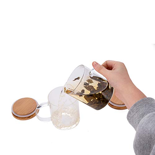 Xena 2 Pack Glass Tea Coffee Mug Airtight All Natural Bamboo Lid Set, 3.5 x 4 Inch Camping Cup BPA Free Outdoor Indoor Kitchenware Cookware BBQ Accessories Parties