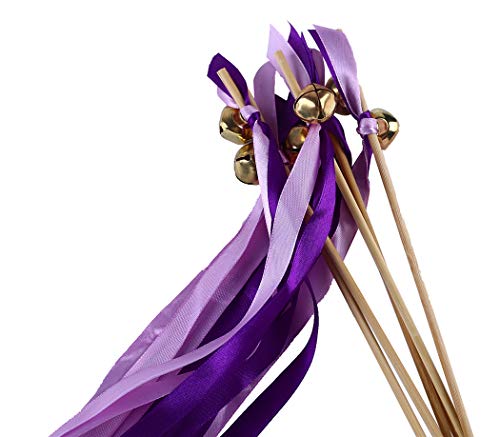 Wishprom 30 Ribbon Wands Gold Bells Wedding Party Activities Divinity Braid Send Off Bells (Purple, Gold)