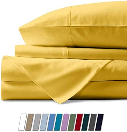 500 Thread Count 100% Cotton Sheet Yellow King Sheets Set, 4-Piece Long-Staple Combed Pure Cotton Best Sheets for Bed, Breathable, Soft & Silky Sateen Weave Fits Mattress Upto 18'' Deep Pocket