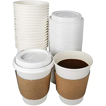 TashiBox 12 oz Disposable Coffee Cups With Lids and Sleeves, Paper Hot Cup - 108 Sets