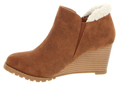 Sugar Women's Ladie Wedge Bootie with Buckle Ankle Boot 7 Brown