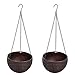 THUSIBER Hanging Basket Plastic Flower Pot Round Resin Garden Hanging Planter for Indoor Outdoor Plants 2 Pack Brown