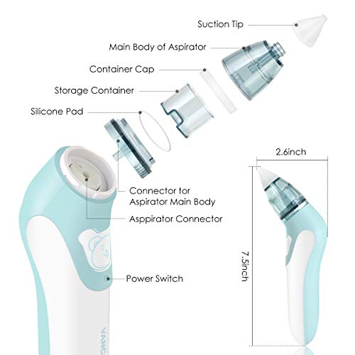 Baby Nasal Aspirator, Electric Safe Hygienic Nose Cleaner Nose Cleaner Snot Sucker with 3 Sizes of Nose Tips for Newborns Infant Toddlers - Battery Operated
