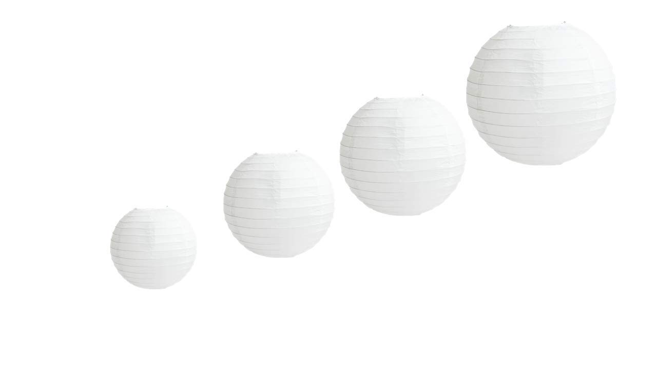 4 PCS White Paper Lampshades Lanterns with Wire Ribbing, Different Sizes White Lampshades for ceiling lights, 4" 6" 8" 10" for Weddings, Parties, Celebrations, Patios and Rooms