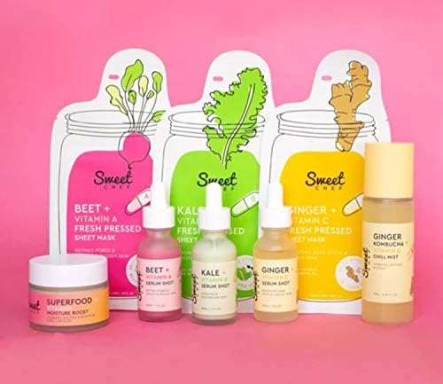 Sweet Chef Veggie Cookbook Skincare Kit! Includes Face Moisturizer, Face Mist, 3 Face Mask And 3 Face Serum! Helps For Healthy, Nourished And Revitalized Skin! Perfect For Everyday Skincare Routine!
