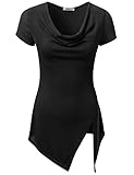 JJ Perfection Women's Asymmetrical Hem Short Sleeve Cowl Neck Draped Top